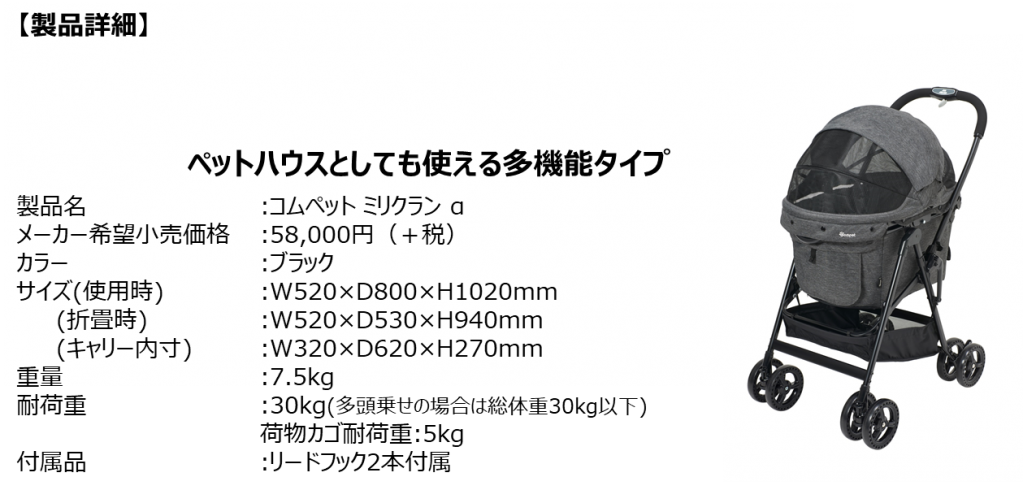 中型犬向けペットカート「コムペット ミリクラン α」ペットハウスとしても使える多機能タイプ