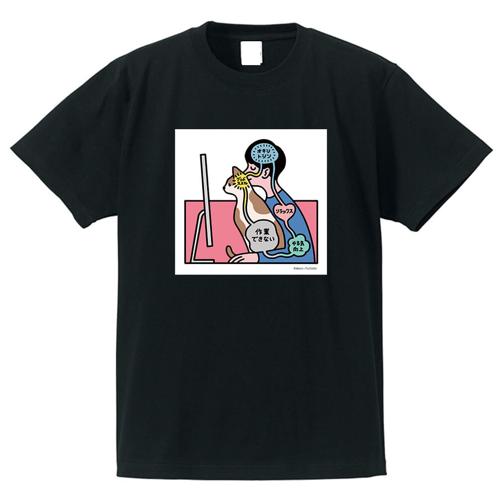 猫吸い　Tシャツ（黒）01