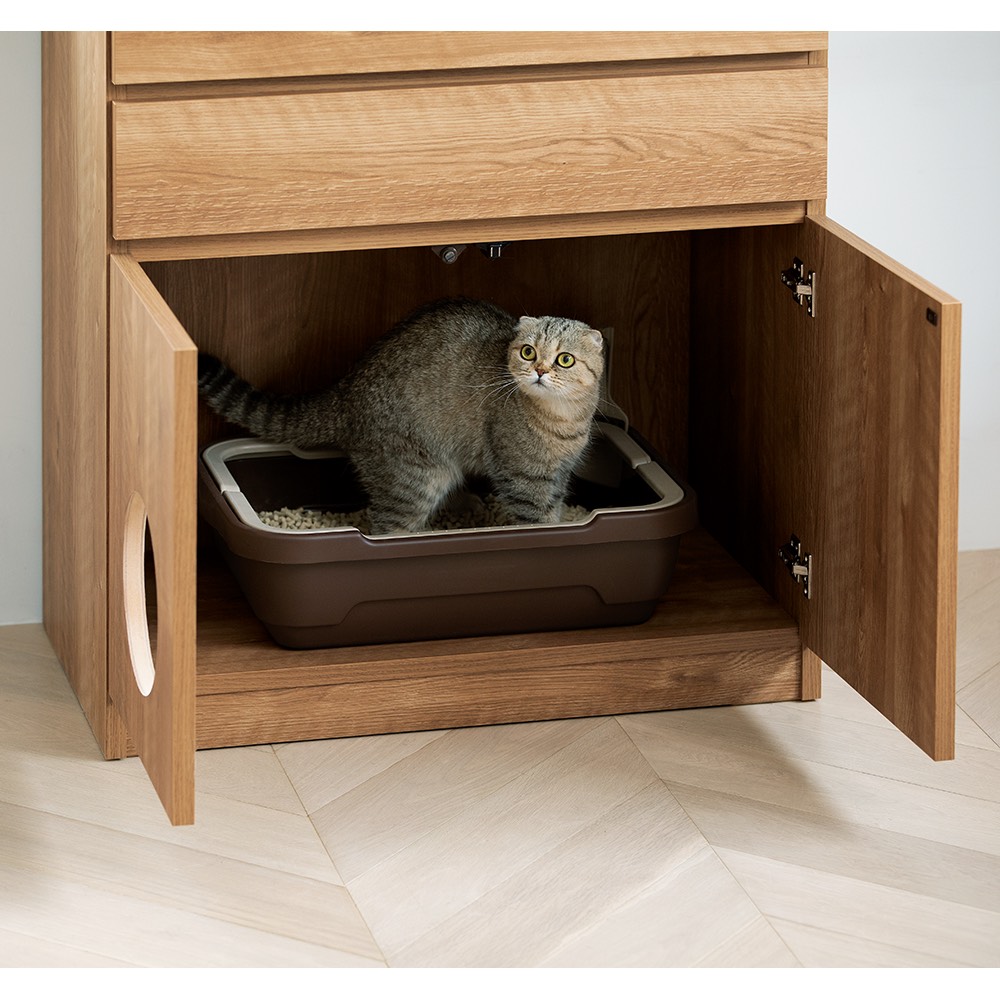 ネコ用トイレやベッドを置けるスペース付きリビング収納庫