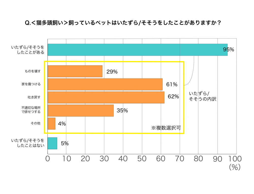 ＜猫多頭飼い＞飼っているペットはいたずら/そそうをしたことがありますか？